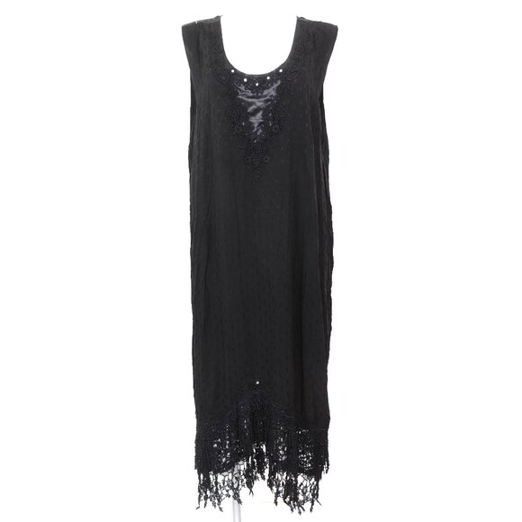 Rare! Vintage 90s Channa PLUS 3X Crochet Fringe Flapper Whimsigoth Gothic Dress - Picture 1 of 12